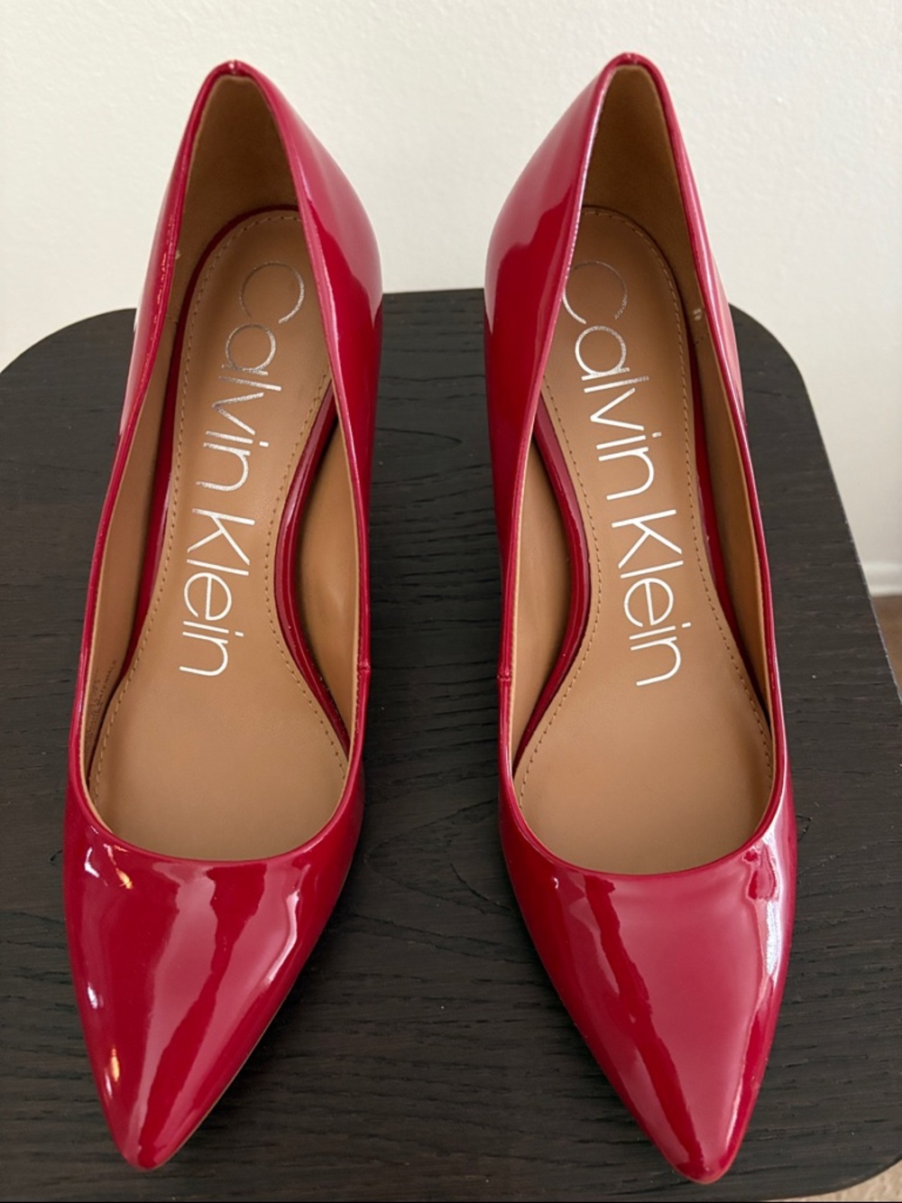 Calvin Klein Patent Pointed-Toe Pumps in Bright Red